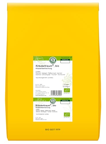 LEBENSBAUM Bio Kräutertraum® Kräutertee, Kräuterteemischung lose, Bio Tee mit Fenchel, Melisse, Pfefferminze & Kamille, aromatisch vielfältig, 750 g von Lebensbaum