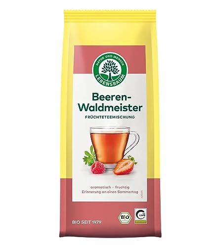 Lebensbaum Beeren-Waldmeister, Bio Früchtetee-Mischung, Sommer-Tee, Früchte-Tee mit Geschmack von Himbeeren, Erdbeeren und Waldmeister, lose, 75g von Lebensbaum