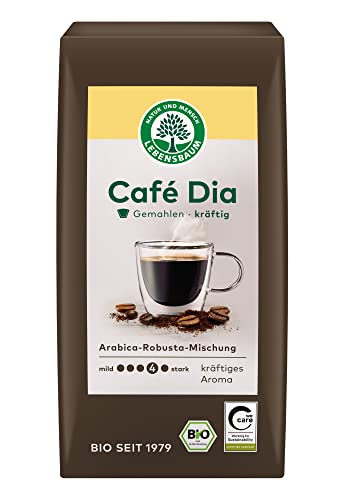 LEBENSBAUM Bio Kaffee, Café Dia gemahlen, Intensität 4/5, Arabica-Robusta Mischung mit kräftigem Aroma, 500 g von Lebensbaum
