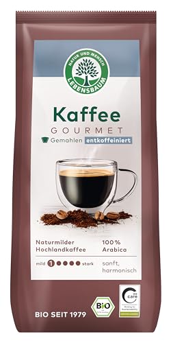 LEBENSBAUM gemahlener Kaffee Gourmet entkoffeiniert, Bio-Kaffee gemahlen, 100% Arabica, Intensität 1/5, sanft-harmonischer Genuss, 250 g von Lebensbaum