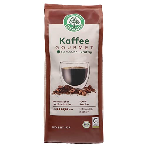 Lebensbaum Kaffee Gourmet, Bio-Kaffee aus 100% Arabica-Bohnen, harmonischer Hochlandkaffee, vollmundig intensiv, gemahlen, 500 g von Lebensbaum