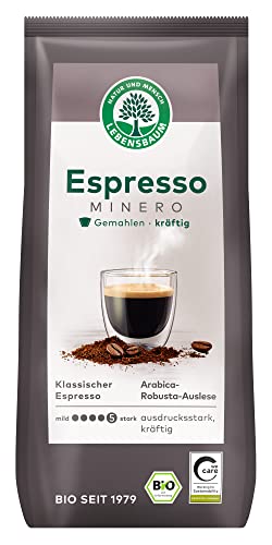 Lebensbaum Espresso Minero, 100% Bio-Arabica-Bohnen, satte Crema, kräftig intensiver Geschmack, gemahlen, 250 g von Lebensbaum