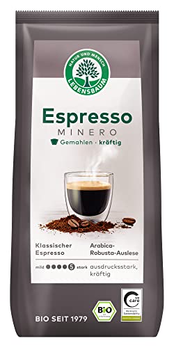 LEBENSBAUM Bio Espresso Minero, 100% Bio Arabica-Bohnen, satte Crema, kräftig intensiver Geschmack, gemahlen, 250 g von Lebensbaum
