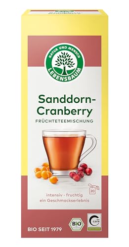 Lebensbaum Bio Sanddorn-Cranberry, 20 Beutel x 2,5 g Früchtetee mit intensiv, fruchtigem Geschmack, 100% Bio, Früchteteemischung von Lebensbaum