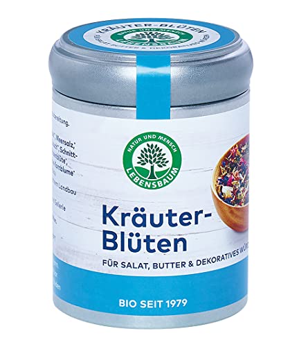 Lebensbaum Kräuter-Blüten, Bio-Gewürzzubereitung, Gewürz-Mischung mit Bärlauch, Kornblumen & Rosenblüten für Salate, Butter & Dekoratives Würzen, 25 g von Lebensbaum