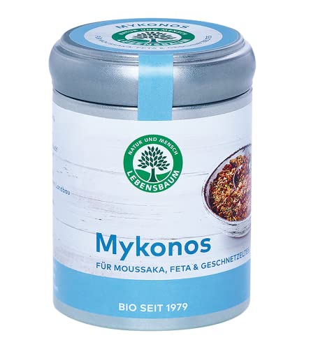 Lebensbaum Mykonos, Bio-Gewürzzubereitung mediterrane Art, Gewürz-Mischung mit Meersalz, Zwiebel & Kumin für Fisch, Lamm & Geschnetzeltes, 65 g von Lebensbaum