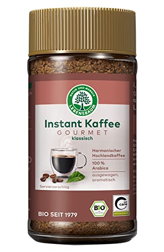 LEBENSBAUM Instant Kaffee Gourmet, Bio Instant Kaffe, löslicher Bohnenkaffee aus Arabica Bohnen, ausgewogen aromatischer Genuss, 100 g von Lebensbaum