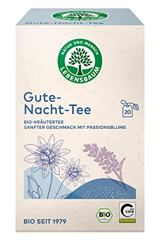 Lebensbaum Gute-Nacht-Tee, 20 Beutel x 1,5g entspannende Kräutertmischung mit Melisse, Lavendel & Passionsblume, 100% Bio von Lebensbaum