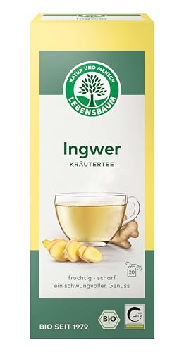 Lebensbaum Ingwer,20 Beutel x 1,5g Kräutertee mit fuchtig-frischer Schärfe, traditioneller Ingwertee, 100% Bio, Kräuterteemischung von Lebensbaum