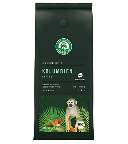 Lebensbaum Kolumbien Kaffee ganze Bohne, Bio-Kaffee aus Arabica-Bohnen mit facettenreichen Aromen, milder und aromatischer Geschmack, vegan, 250g von Lebensbaum