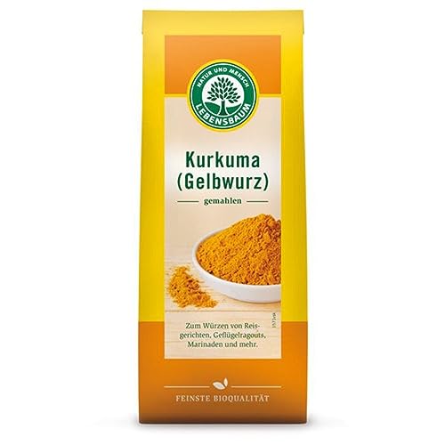 Lebensbaum Kurkuma Gelbwurz, Bio-Gewürz für Reisgerichte, Chutneys und Smoothies mit mild-würzigem Geschmack, gemahlen, 50g von Lebensbaum