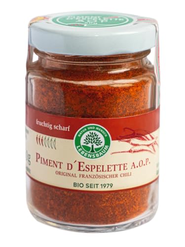 Lebensbaum Piment d'Espelette A.O.P. gemahlen, original französischer Chilli mit fruchtig-scharfem Geschmack für Fisch, Fleisch & Omelette, vegan, 50g von Lebensbaum