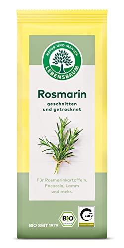 Lebensbaum Rosmarin, Bio-Gewürz für Rosmarinkartoffeln, Focaccia und Lamm mit herber Note, geschnitten und getrocknet, 30 g von Lebensbaum