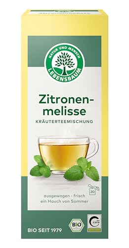 Lebensbaum Zitronenmelisse, Bio Kräutertee-Mischung, Zitronenmelissen-Tee, Bio-Tee, Sommer-Tee, 100% Zitronenmelisse & Zitronengras, 20 Teebeutel, 30g von Lebensbaum