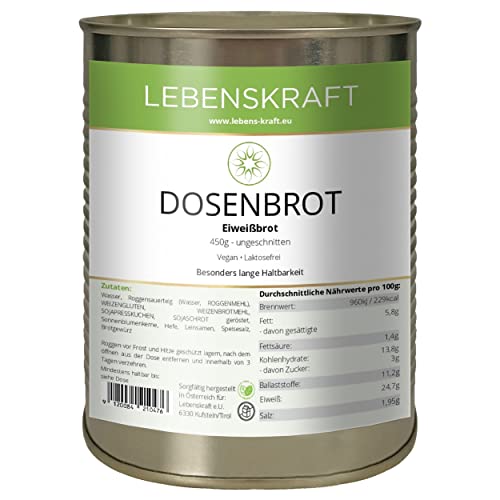 Lebenskraft Dosenbrot, Eiweißbrot, 1 Dose 450g, lang haltbar, vegan, laktosefrei Lebenskraft Dosenbrot, Eiweißbrot, 1 Dose 450g, lang haltbar, vegan, laktosefrei von Lebenskraft