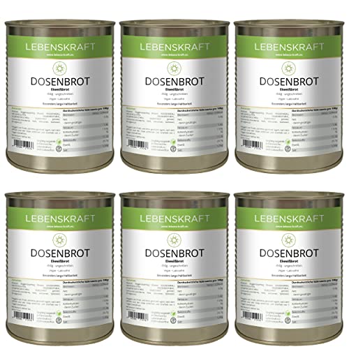 Lebenskraft Dosenbrot, Eiweißbrot, 6 x 450g Dose, lang haltbar, vegan, laktosefrei Lebenskraft Dosenbrot, Eiweißbrot, 6 x 450g Dose, lang haltbar, vegan, laktosefrei von Lebenskraft
