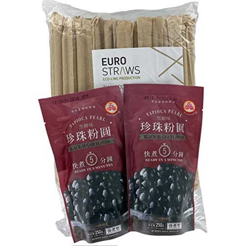 2 Packs of Boba Tapioca Pearl Bubble With 1 Pack of 50 Boba Straw Plus a Free Gift Instant Ginger Honey Crystals