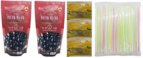 2 Packs of Boba Tapioca Pearl Bubble With 1 Pack of 50 Boba Straw Plus a Free Gift Instant Ginger Honey Crystals