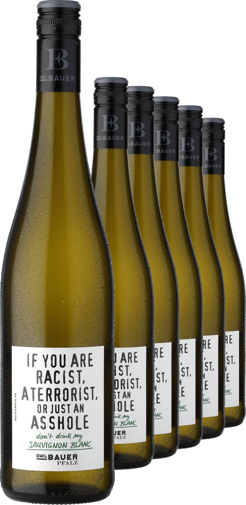 2023 Emil Bauer »If you are racist, a terrorist or just an asshole - don't drink my Sauvignon Blanc« im 6er-Vorratspaket