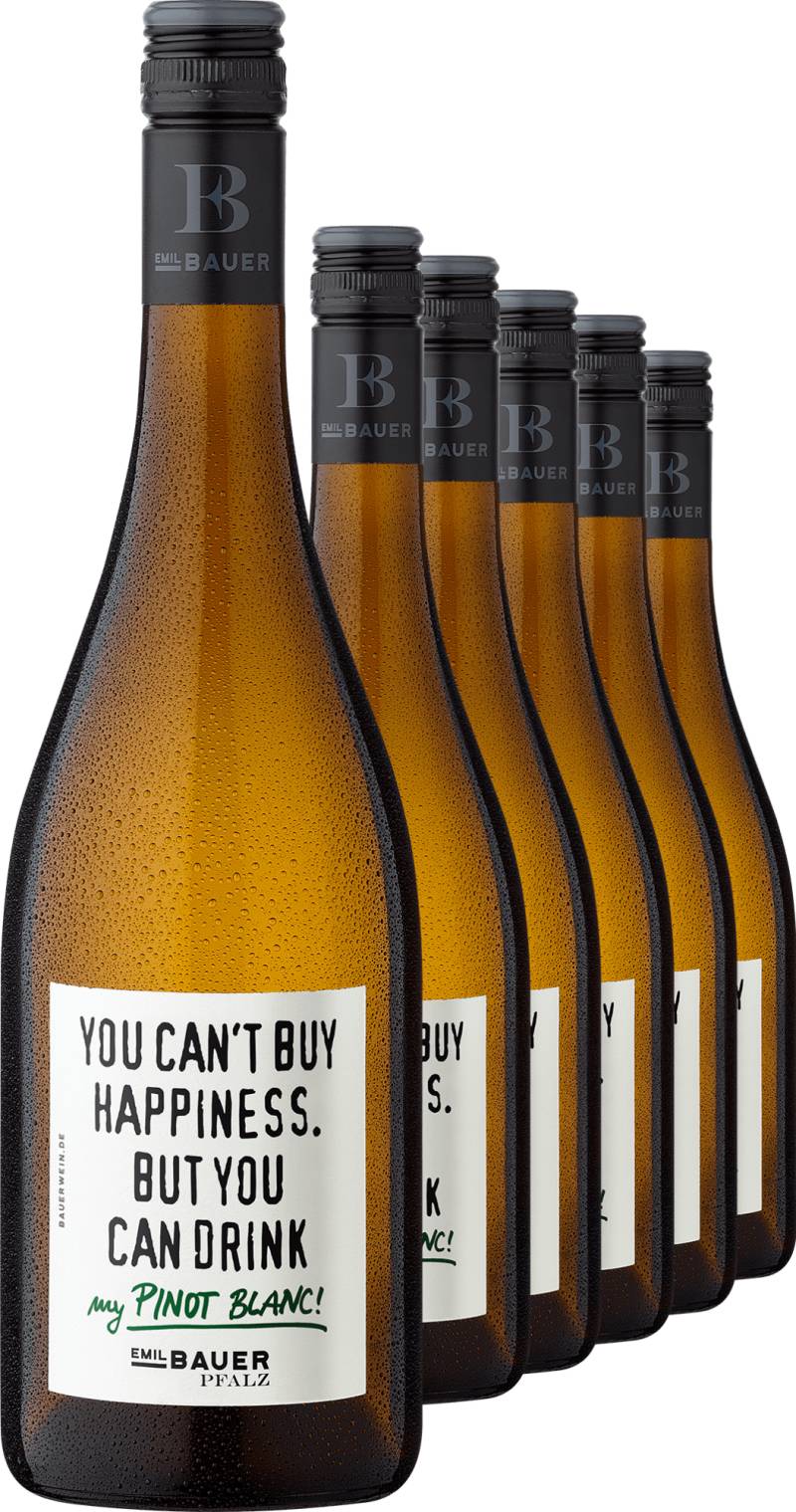 2023 Emil Bauer »You can't buy Happiness. But you can drink my Pinot Blanc!« im 6er-Vorratspaket