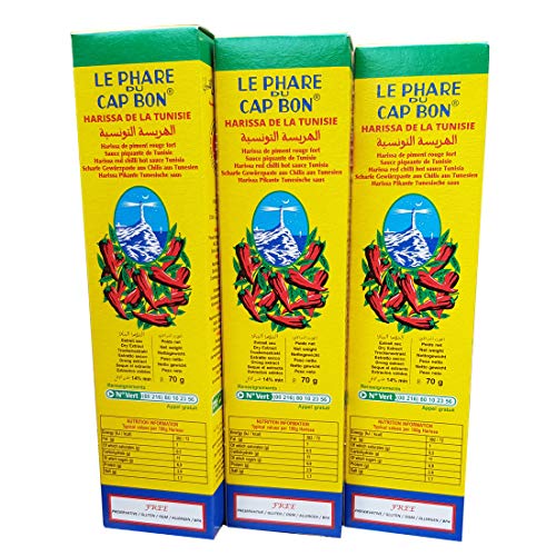 3 pack - LE PHARE CAP BON HARISSA 48x70G tubes HARISSA HOT CHILI SAUCE von Le Phare du Cap Bon