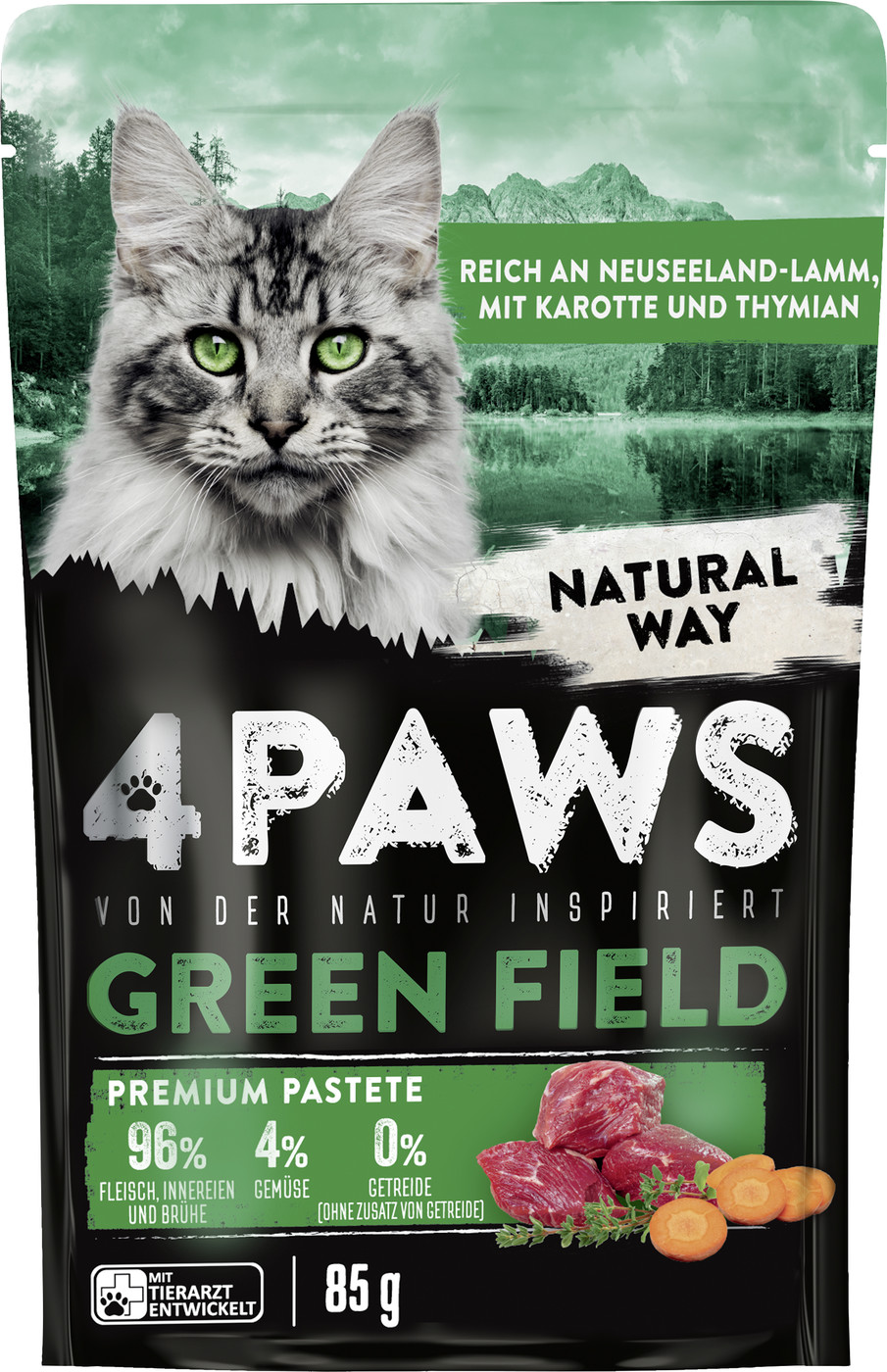 4Paws Green Field Premium Pastete Neuseelandlamm, Karotte & Thymian 85G MHD 03.05.2025 4Paws Green Field Premium Pastete Neuseelandlamm, Karotte & Thymian 85G MHD 03.05.2025
