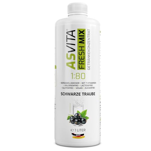 AsVita Sirup ohne Zucker | AsVita Fresh Mix 1:80-1 Liter Flasche - Getränkesirup zuckerfrei - 26 leckere Geschmacksrichtungen (Schwarze Traube) von ASVita