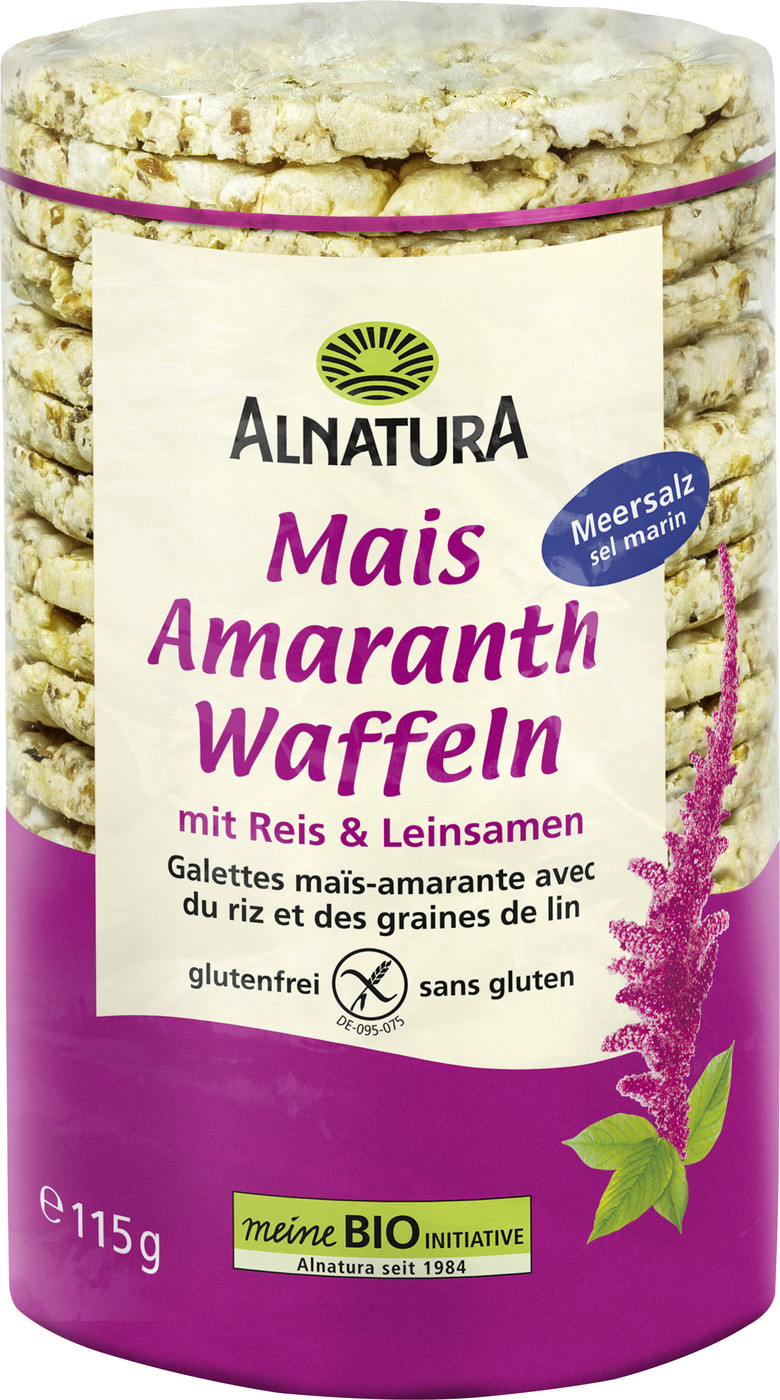 Alnatura Bio Mais Amaranth Waffeln mit Reis & Leinsamen 115G Alnatura Bio Mais Amaranth Waffeln mit Reis & Leinsamen 115G