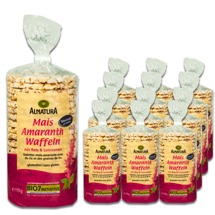 Alnatura Bio Mais Amaranth Waffeln mit Reis & Leinsamen 12x115G Alnatura Bio Mais Amaranth Waffeln mit Reis & Leinsamen 12x115G