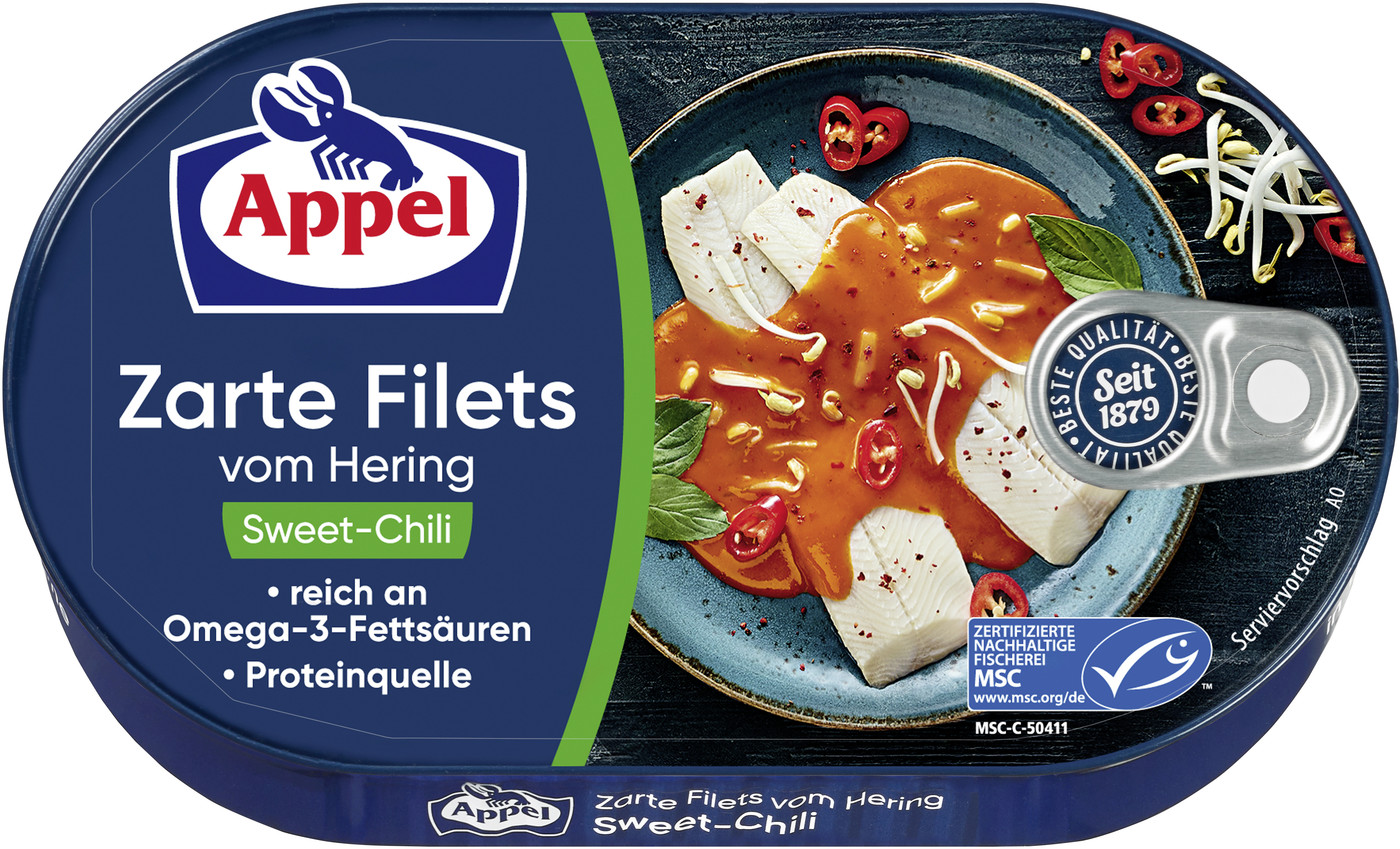Appel Zarte Filets vom Hering Sweet Chili 200G Appel Zarte Filets vom Hering Sweet Chili 200G