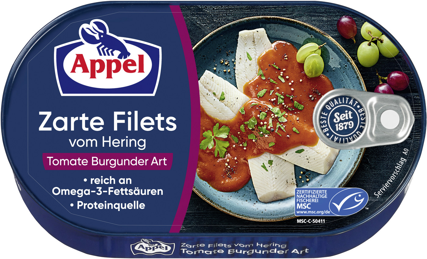 Appel Zarte Heringsfilets Tomate Burgunder Art 200G Appel Zarte Heringsfilets Tomate Burgunder Art 200G