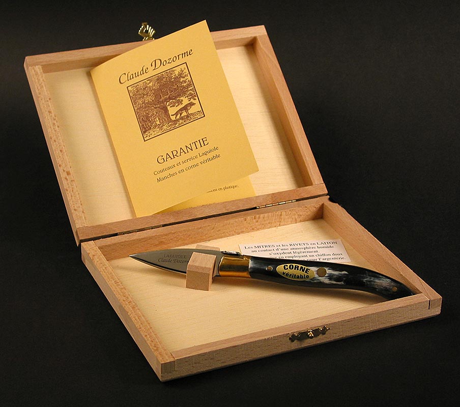 Austern-Messer, mit Horngriff, breite Klinge, Laguiole-Modell, in Holzbox, 1 St