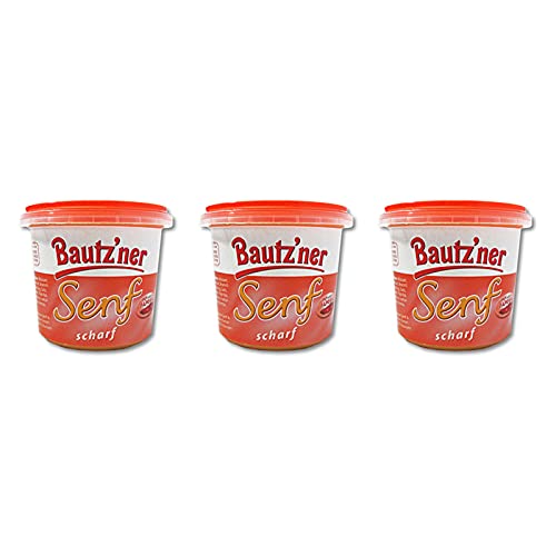 3er Pack Bautzner Senf scharf im Becher (3 x 200 ml) Senfbecher, Bautzner Spezialitäten von Bautzner