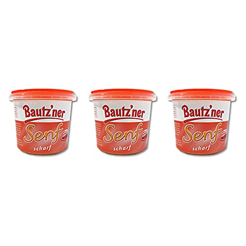 3er Pack Bautzner Senf scharf im Becher (3 x 200 ml) Senfbecher, Bautzner Spezialitäten von Bautzner