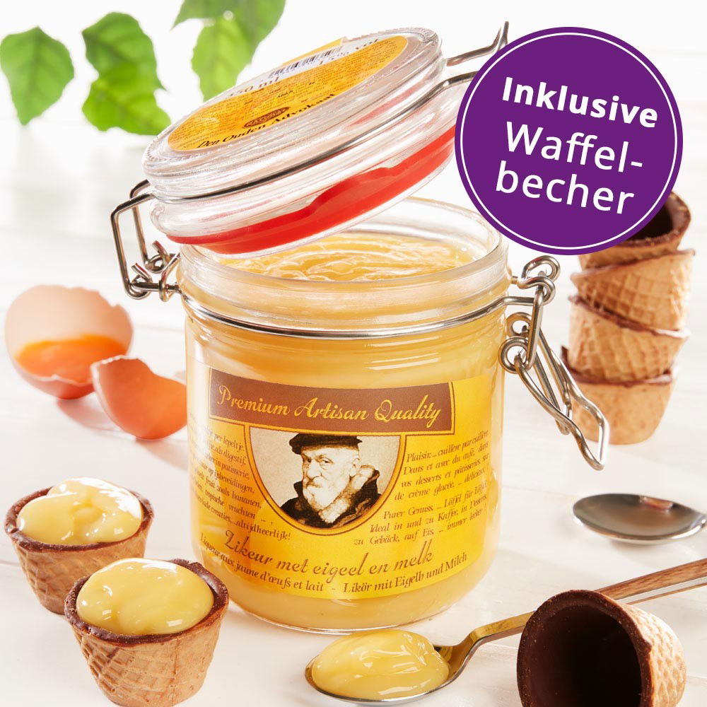 Belgischer Eierlikör zum Löffeln und Waffelbecher im Set Belgischer Eierlikör zum Löffeln und Waffelbecher im Set von SET