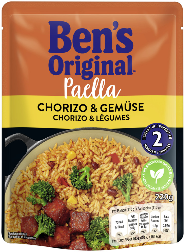 Ben's Original Paella mit Chorizo & Gemüse 220G Ben's Original Paella mit Chorizo & Gemüse 220G