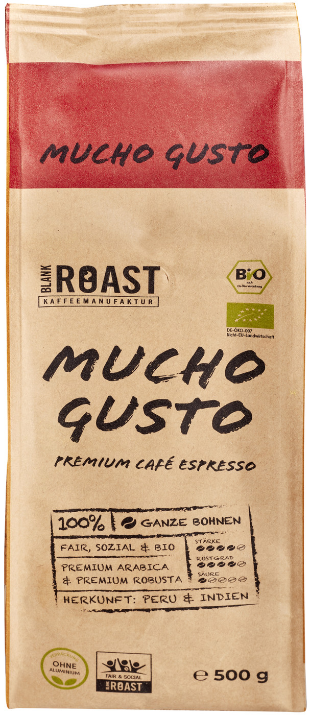 Bio Blank Roast Mucho Gusto Espresso Bohnen 500G