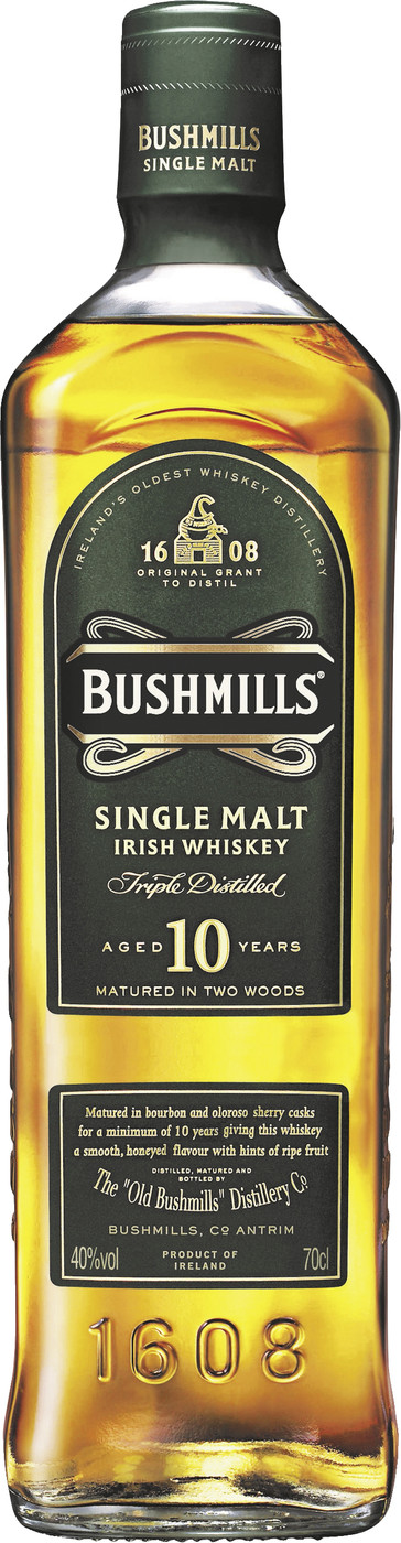 Bushmills Whiskey 10 Jahre 40% 0,7L Bushmills Whiskey 10 Jahre 40% 0,7L