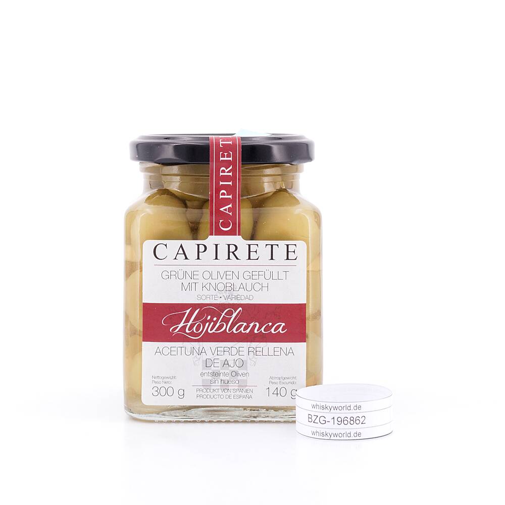 Capirete Hojiblanca grüne Oliven mit Knoblauch 140 g