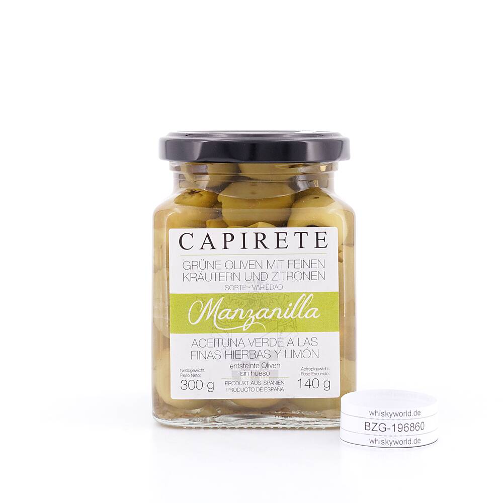 Capirete Manzanilla Oliven grüne Oliven mit Kräutern 140 g Capirete Manzanilla Oliven grüne Oliven mit Kräutern 140 g