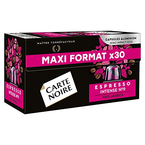 Carte Noire, Espresso Intense, Nespresso kompatible Aluminiumkapseln, 1er Pack mit 30 Kaffeekapseln, 100% Arabica, getrocknete Früchte und Schokoladennoten, Intensität 9/10, reichhaltiger und dauerhafter Geschmack Carte Noire, Espresso Intense, Nespresso kompatible Aluminiumkapseln, 1er Pack mit 30 Kaffeekapseln, 100% Arabica, getrocknete Früchte und Schokoladennoten, Intensität 9/10, reichhaltiger und dauerhafter Geschmack von Carte Noire