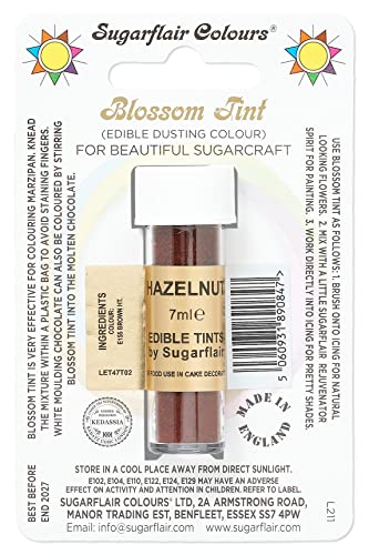 Sugarflair Blossom Tint Dusting Lebensmittelfarbe Pulver Haselnuss - Lebensmittel Farbe Pulver zur Dekorationen Farbzuckerpaste, Fondant, Zuckerguss, Schokolade, Buttercreme, Macarons - 7ml von Sugarflair Colours