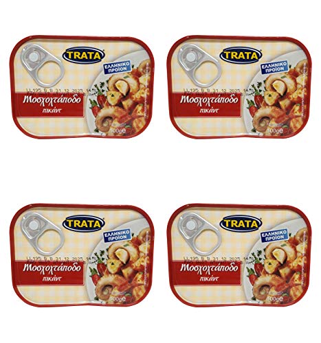 Trata Griechischer Moschuskrake in pikanter Sauce Nettogewicht 400 g (Packung mit 4 leicht zu öffnenden Dosen à 100 g) von Trata