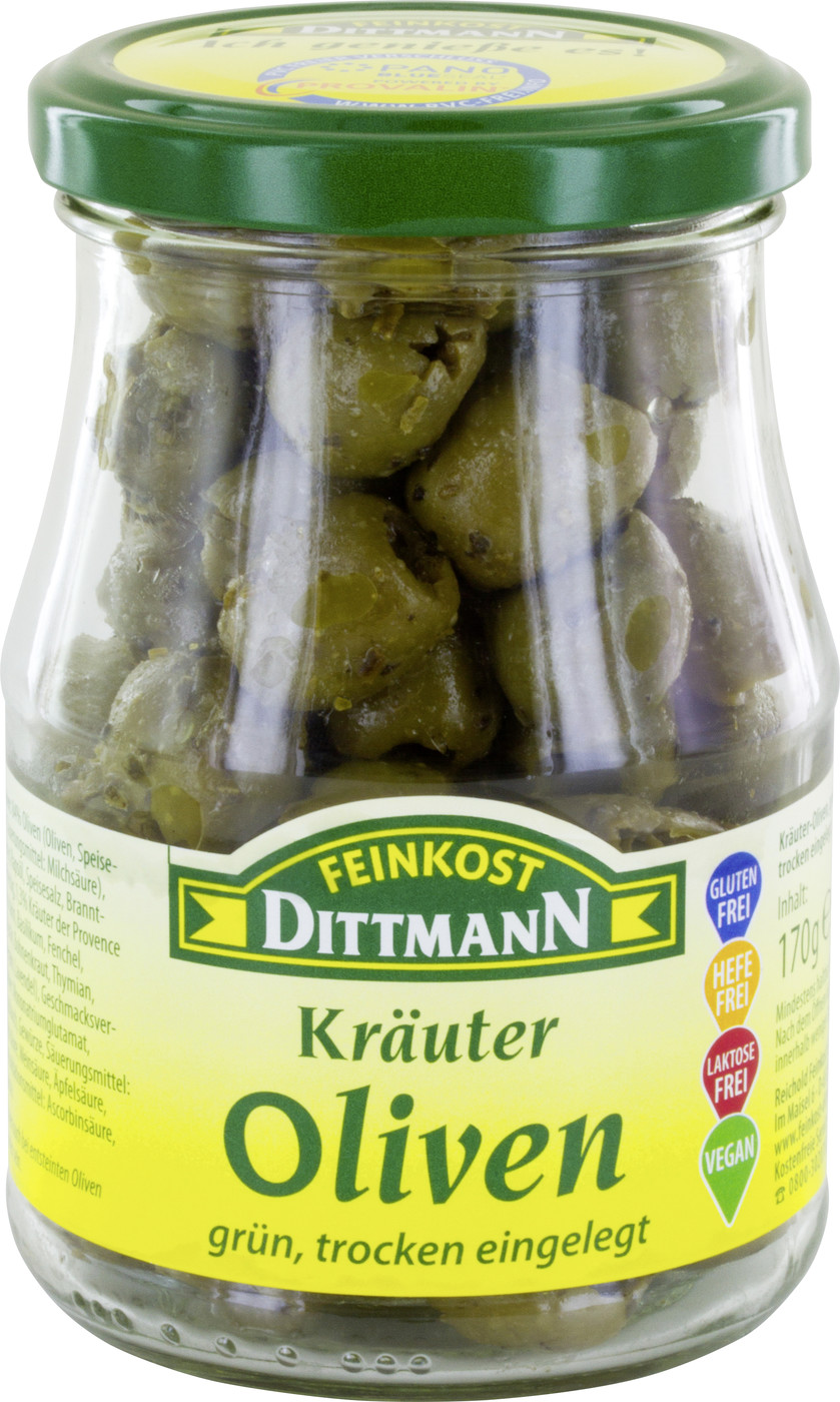 Dittmann Kräuter Oliven grün ohne Stein 170G Dittmann Kräuter Oliven grün ohne Stein 170G