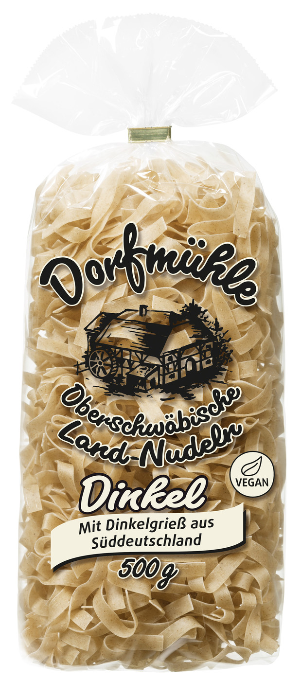 Dorfmühle Oberschwäbische Land-Nudeln Dinkel Bandnudeln 8mm 500G Dorfmühle Oberschwäbische Land-Nudeln Dinkel Bandnudeln 8mm 500G