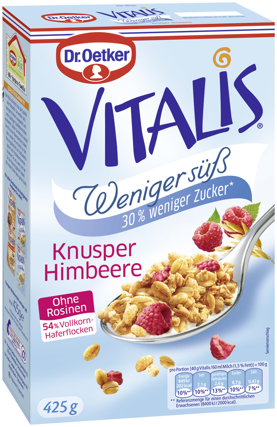 Dr.Oetker Vitalis Knusper Himbeer weniger süß 425G