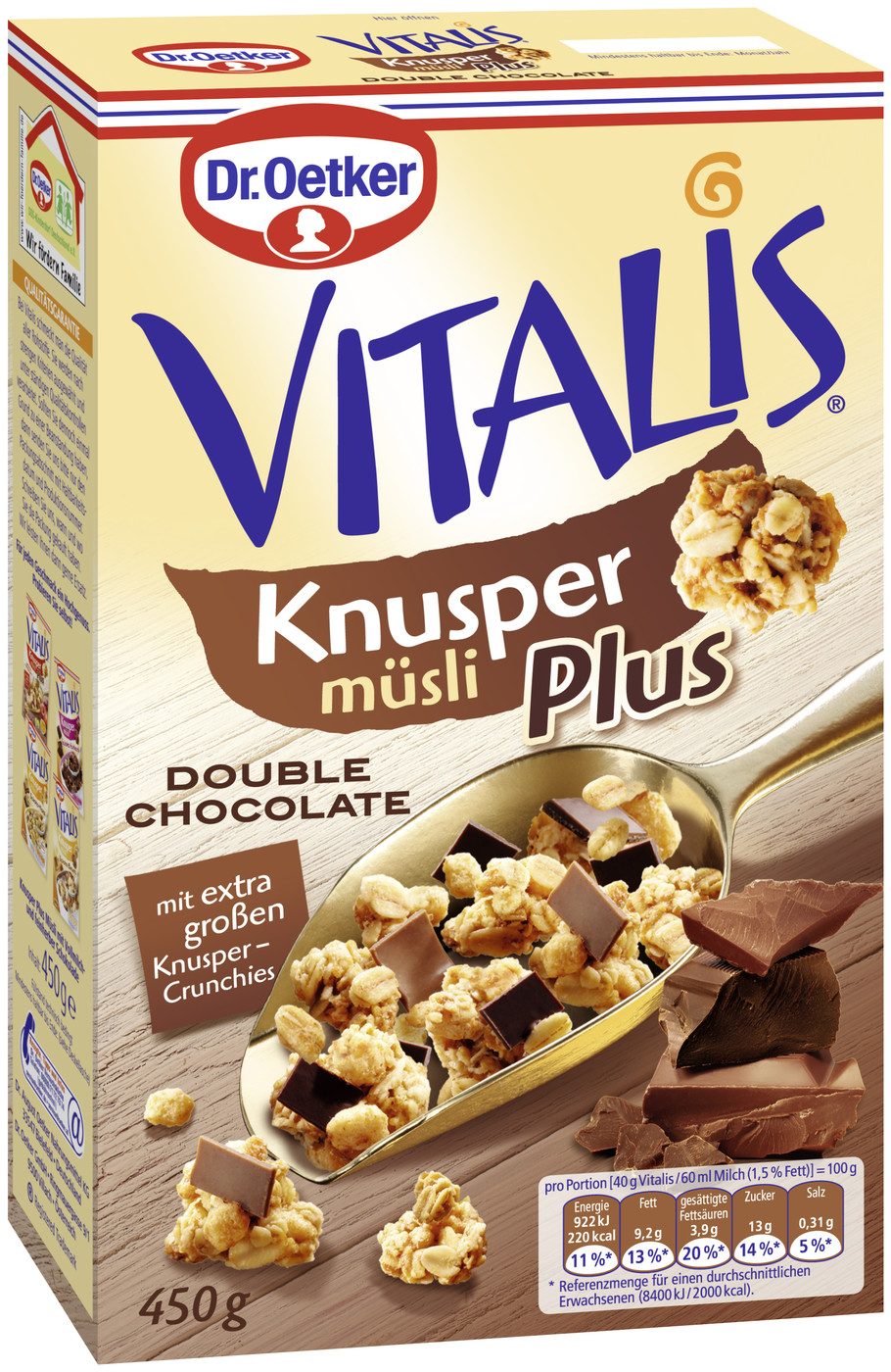 Dr.Oetker Vitalis Knusper Plus Double Chocolate 450G