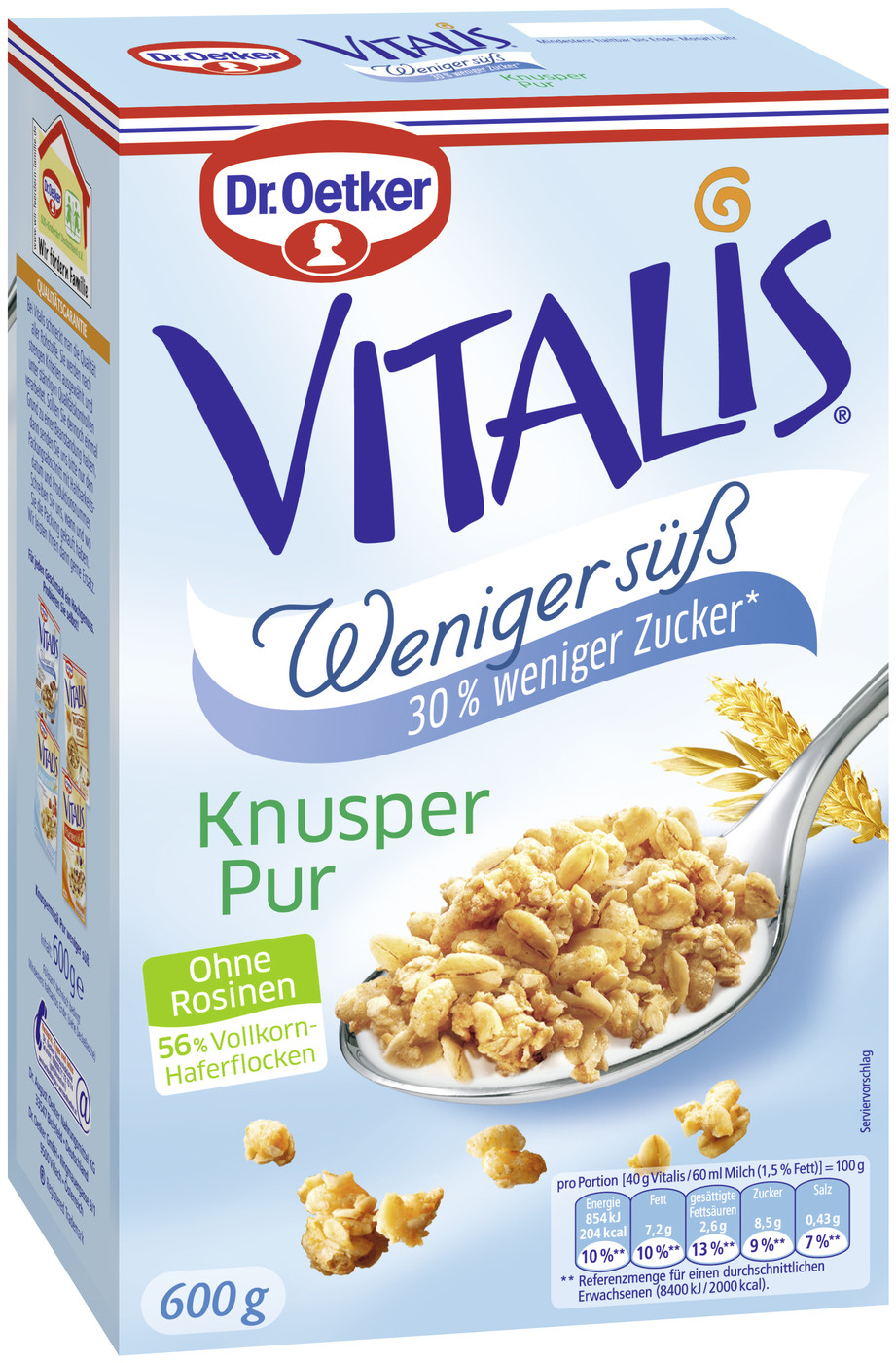 Dr.Oetker Vitalis Knusper pur 30% weniger Zucker 600G