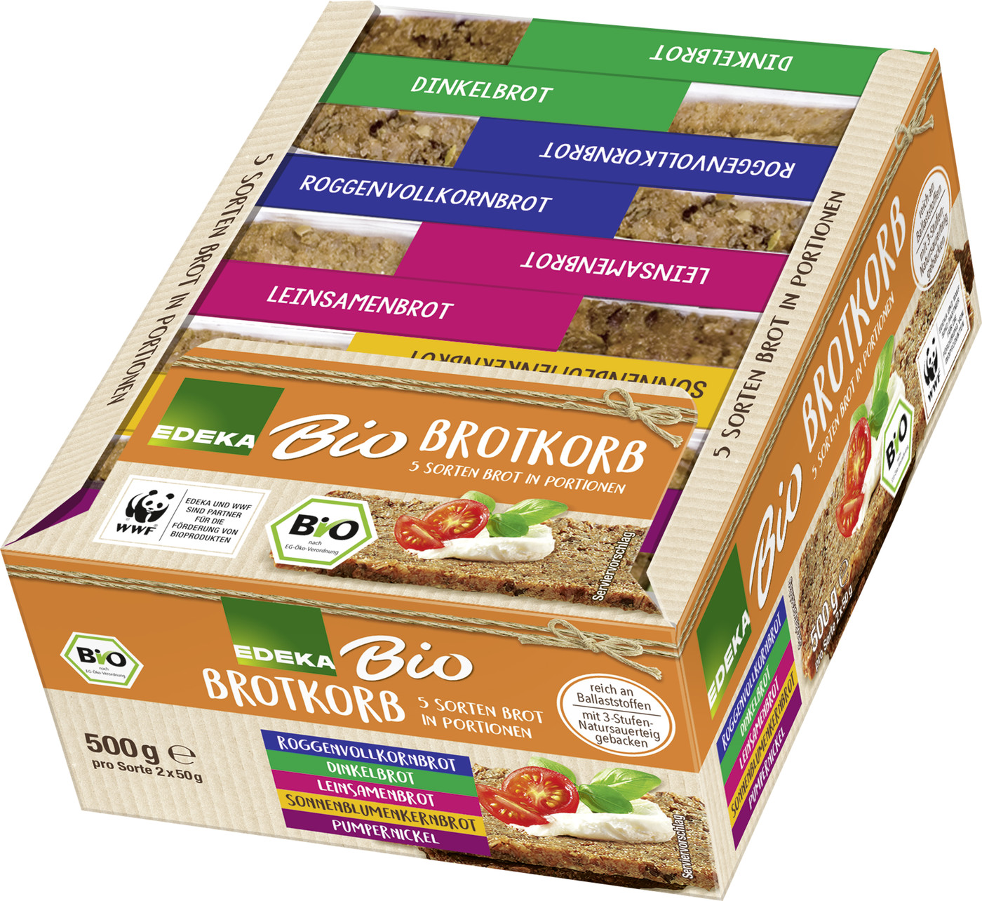 EDEKA Bio Brotkorb 5 Sorten Brot in Portionen 500G