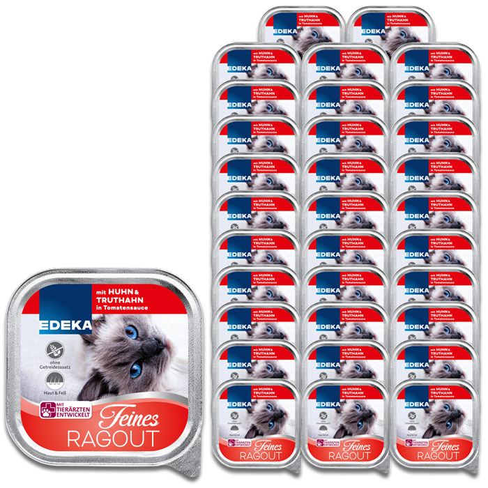 EDEKA Feines Ragout mit Huhn & Truthahn in Tomatensauce 32x100G EDEKA Feines Ragout mit Huhn & Truthahn in Tomatensauce 32x100G